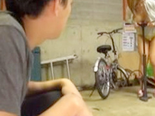 Yummy MILFs' bouncy boob play and pumping bike ride ignites hot teen boner on Jap femdom porn